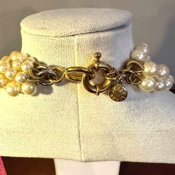 J Crew Cream Pearl Necklace Multi 5 Strand Retro Preppy Statement Station - Picture 7 of 10